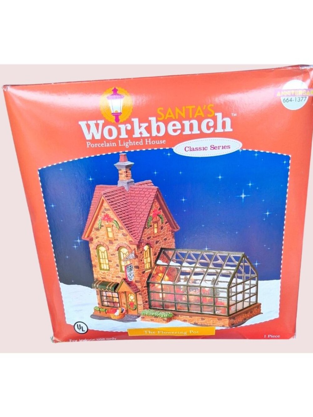Santas Workbench Porcelain Lighted House Classic Series "The Flowering Pot" Indo